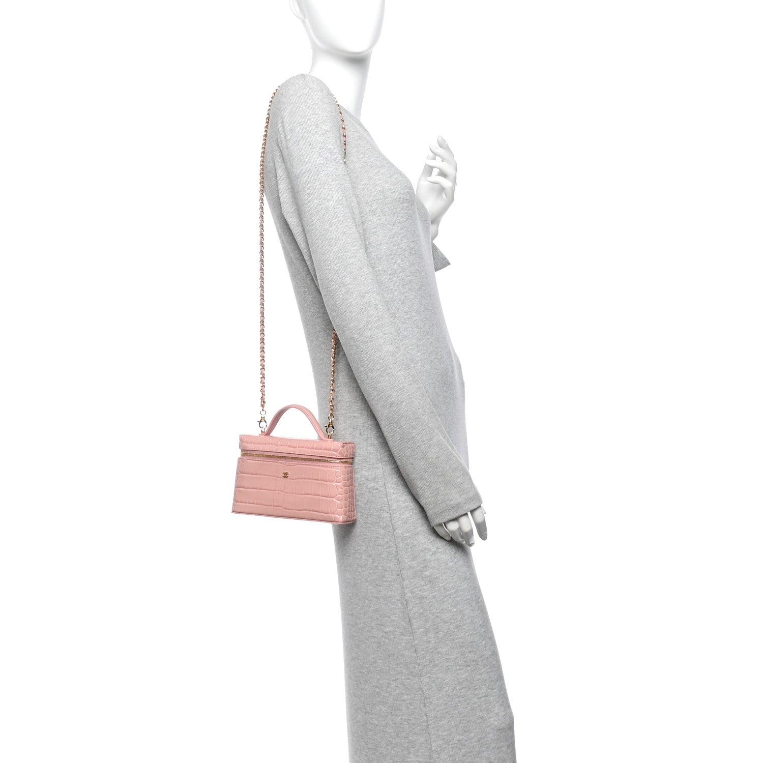 Calfskin Crocodile Embossed Crococo Exoticoco Vanity With Chain Light Pink