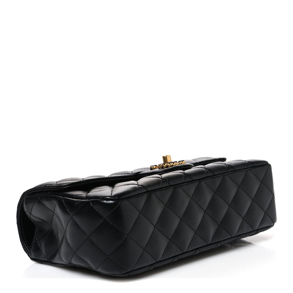 Lambskin Quilted Small Strass On Top Flap Bag Black
