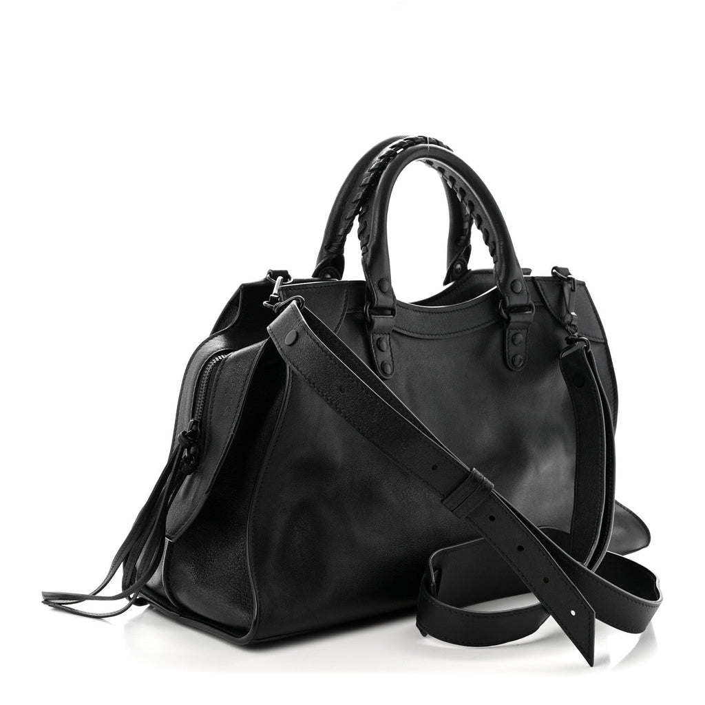 Grained Calfskin Neo Classic Black Hardware Medium City Black