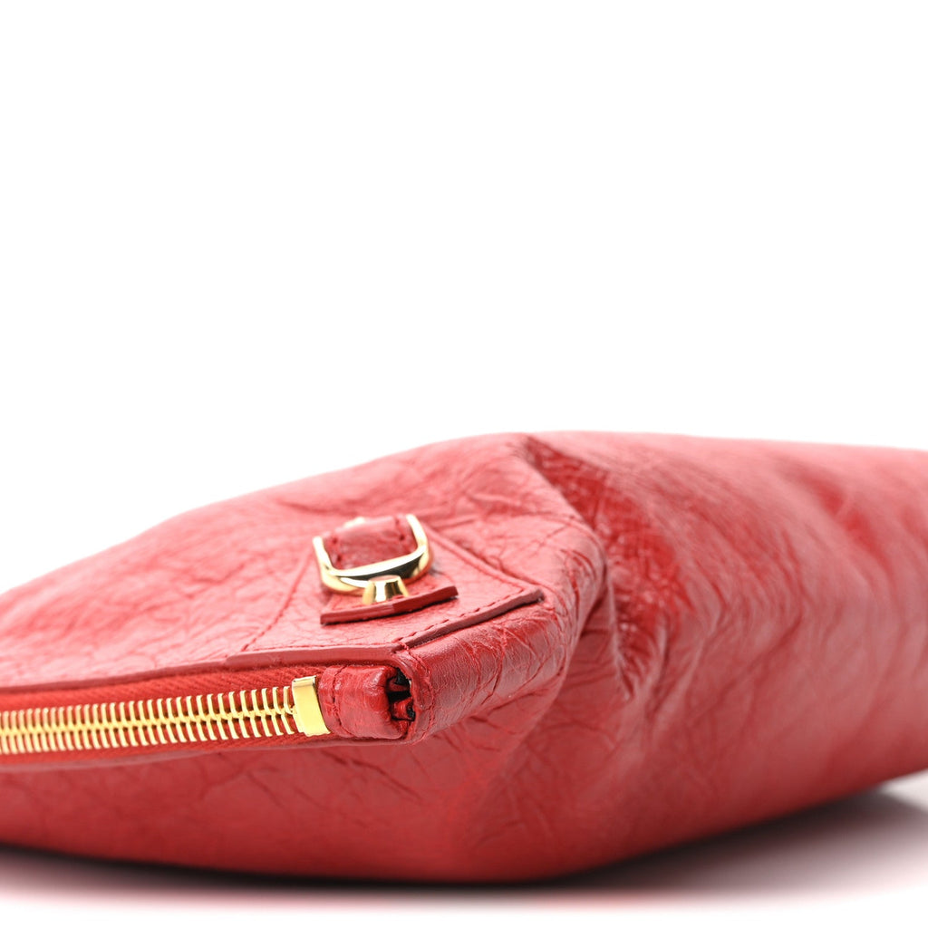 Agneau Arena Classic Gold Hardware Small Pouch Rouge Groseille