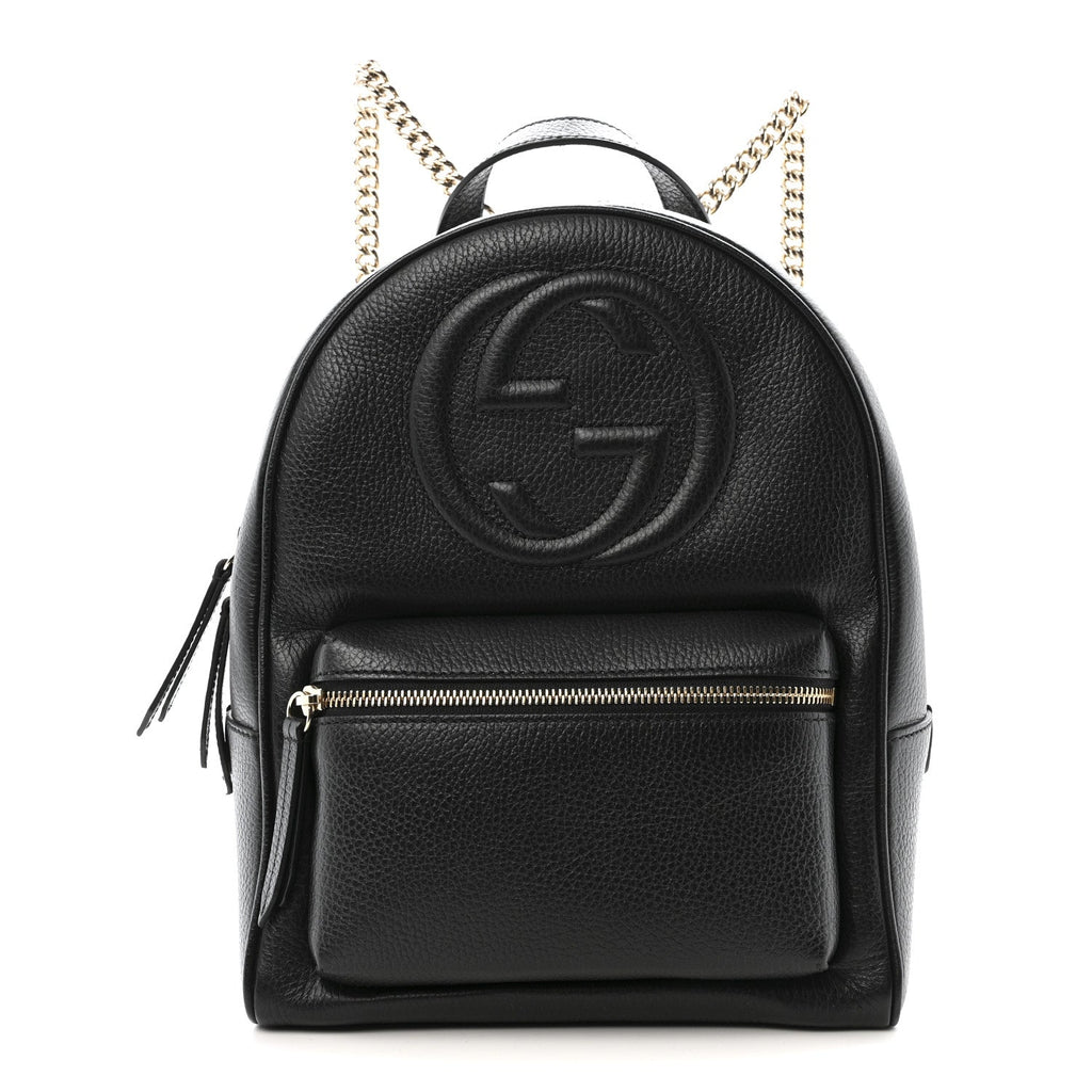 Pebbled Calfskin Soho Chain Backpack Black