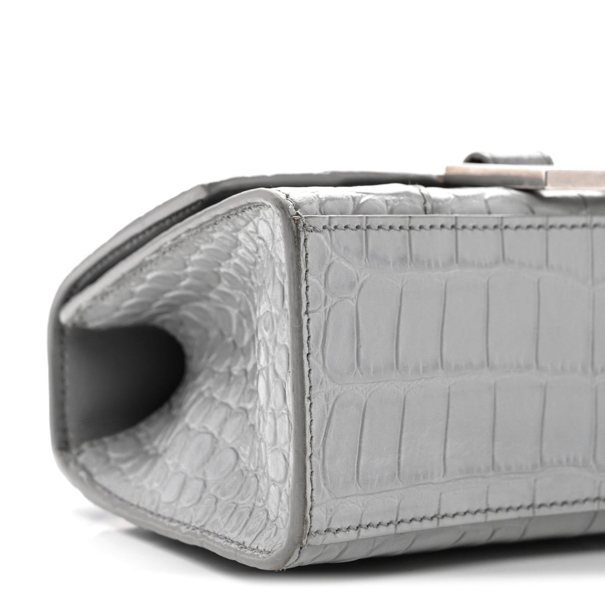 Shiny Calfskin Crocodile Embossed Hourglass Top Handle Bag XS Balenciaga Grey