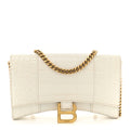 Shiny Calfskin Crocodile Embossed Hourglass Chain Bag White