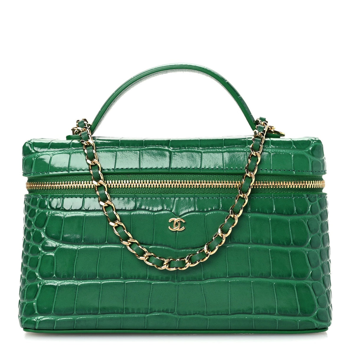 Calfskin Crocodile Embossed Crococo Exoticoco Vanity With Chain Emerald