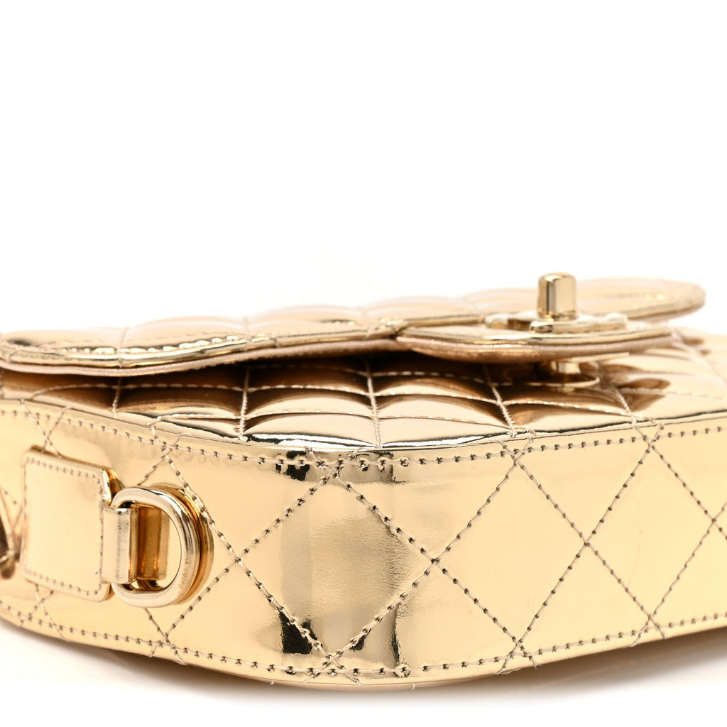 Mirror Calfskin Metallic Calfskin Quilted Hollywood Boulevard Mini Flap With Star Coin Purse Gold