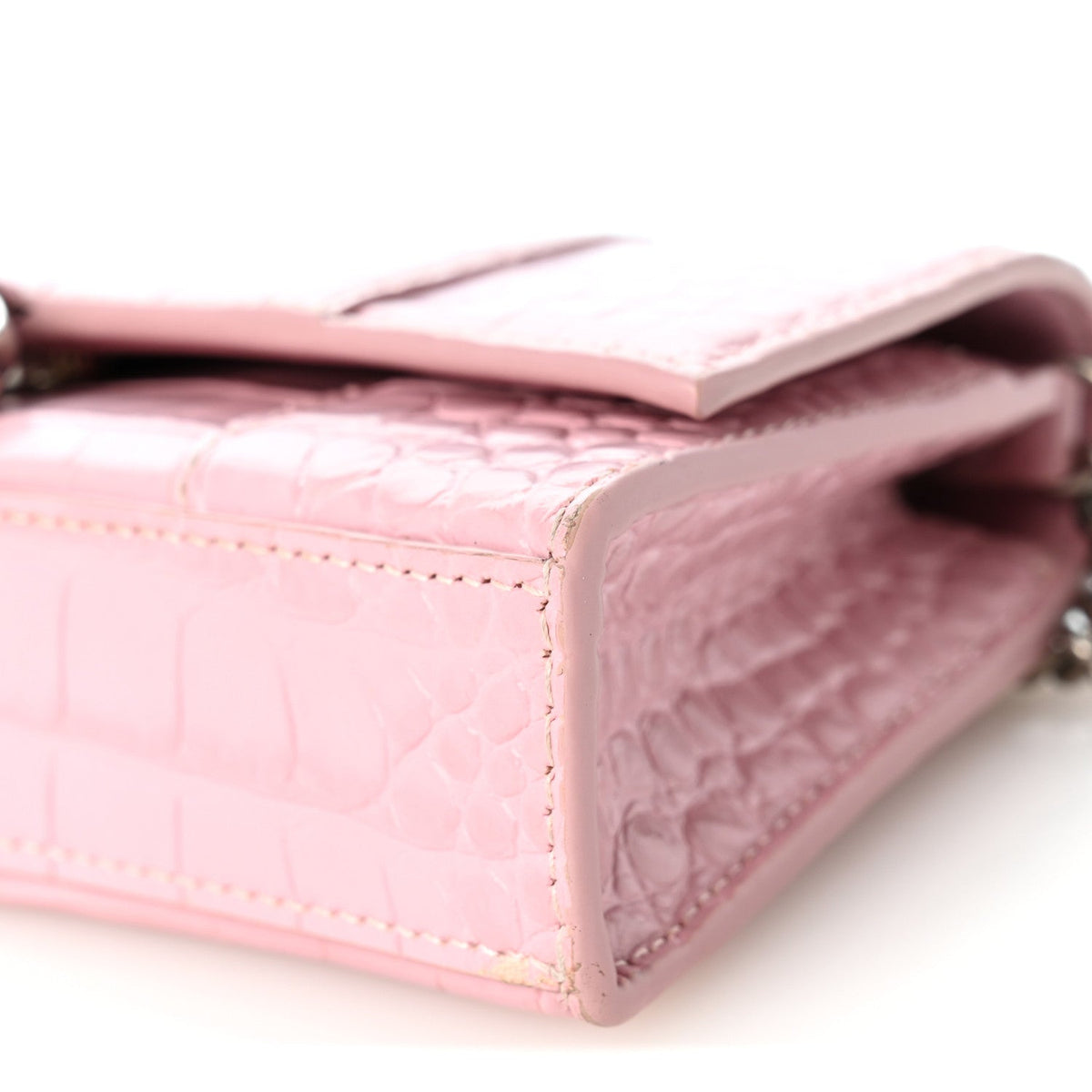 Shiny Calfskin Crocodile Embossed Hourglass Chain Bag Powder Pink