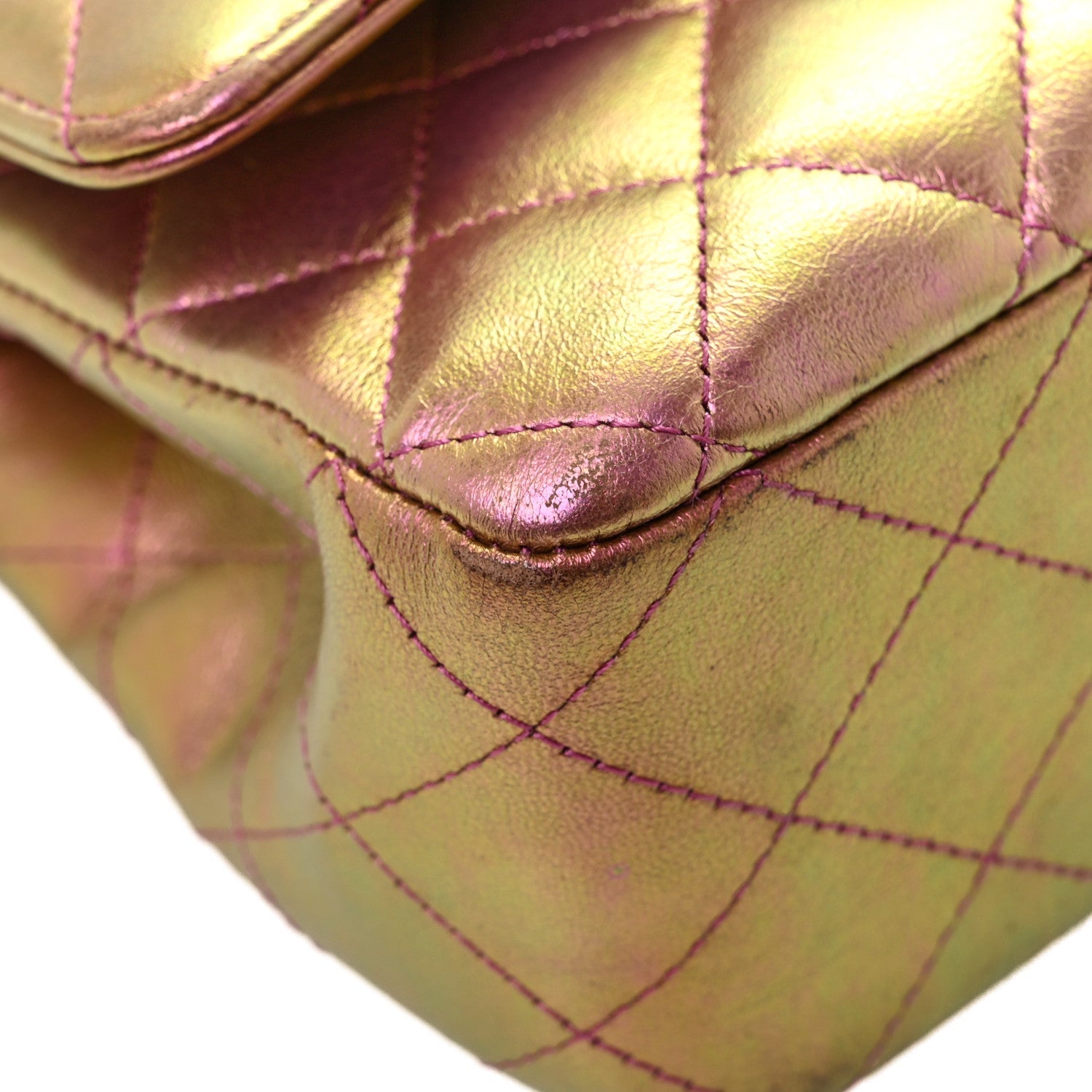 Iridescent Lambskin Quilted Medium Double Flap Purple