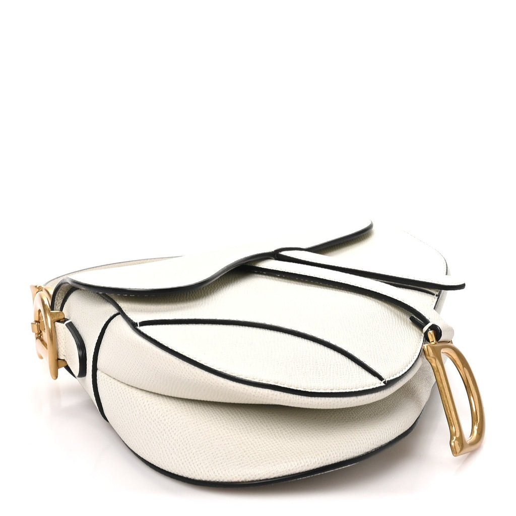 Grained Calfskin Saddle Bag White