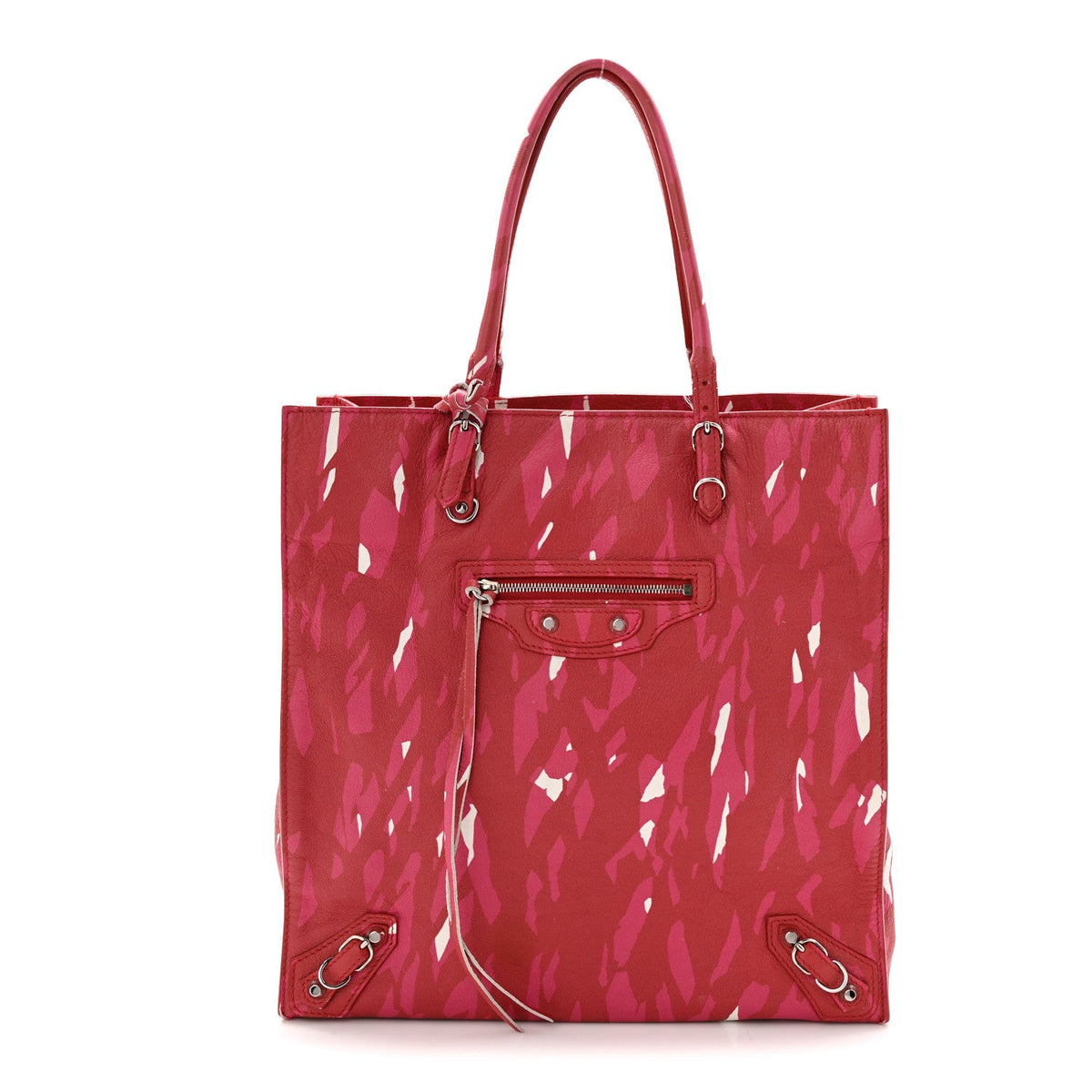 Supple Calfskin Printed Papier A5 Zip Around Tote Red Pink White