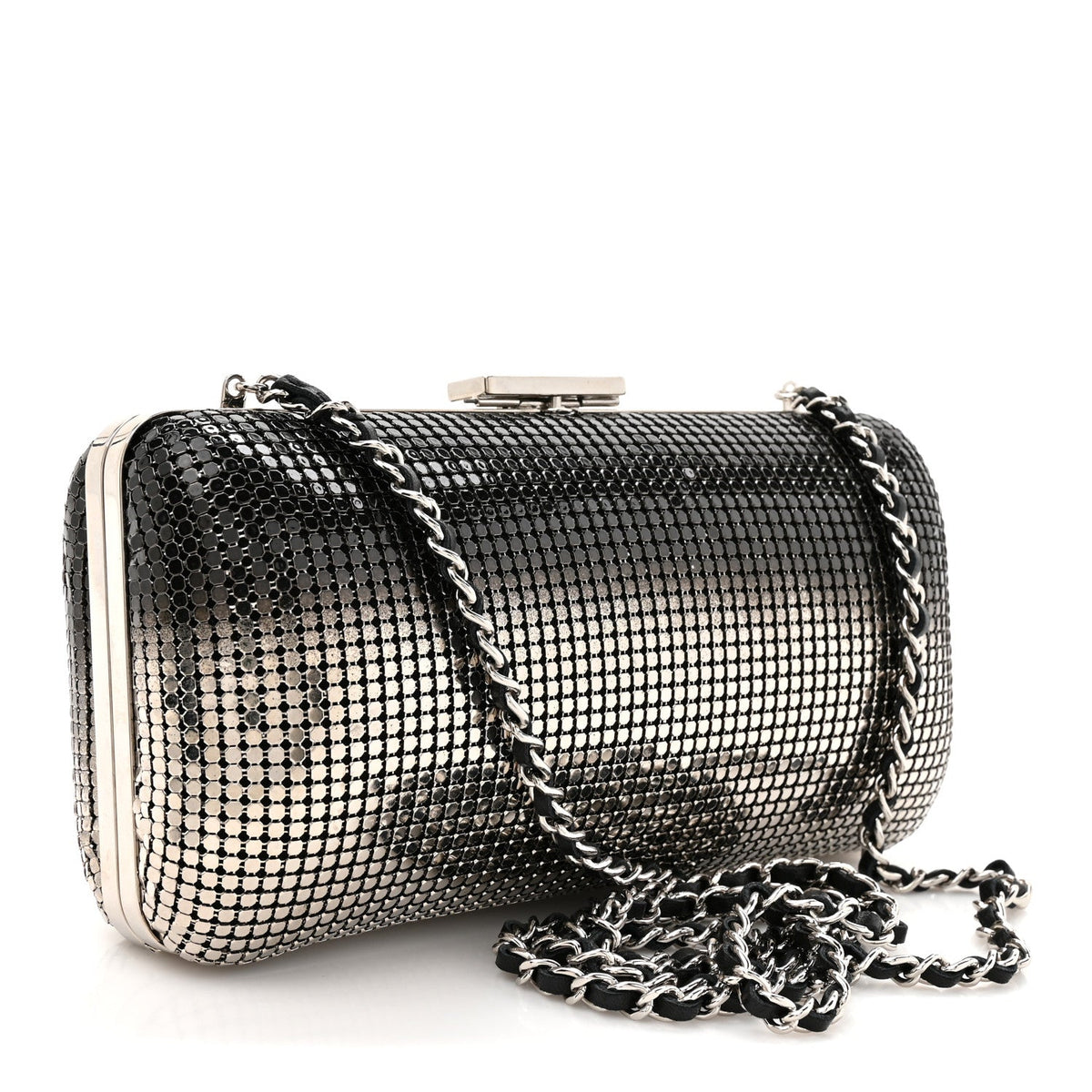 Metallic Lambskin Perforated Hollywood Clutch Silver