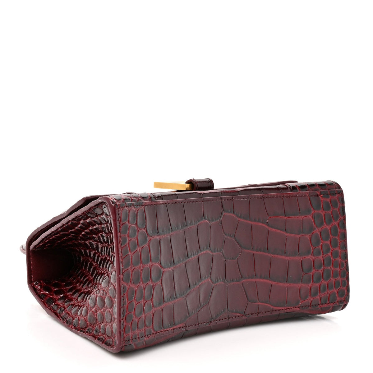 Shiny Calfskin Crocodile Embossed Small Hourglass Top Handle Bag Dark Red