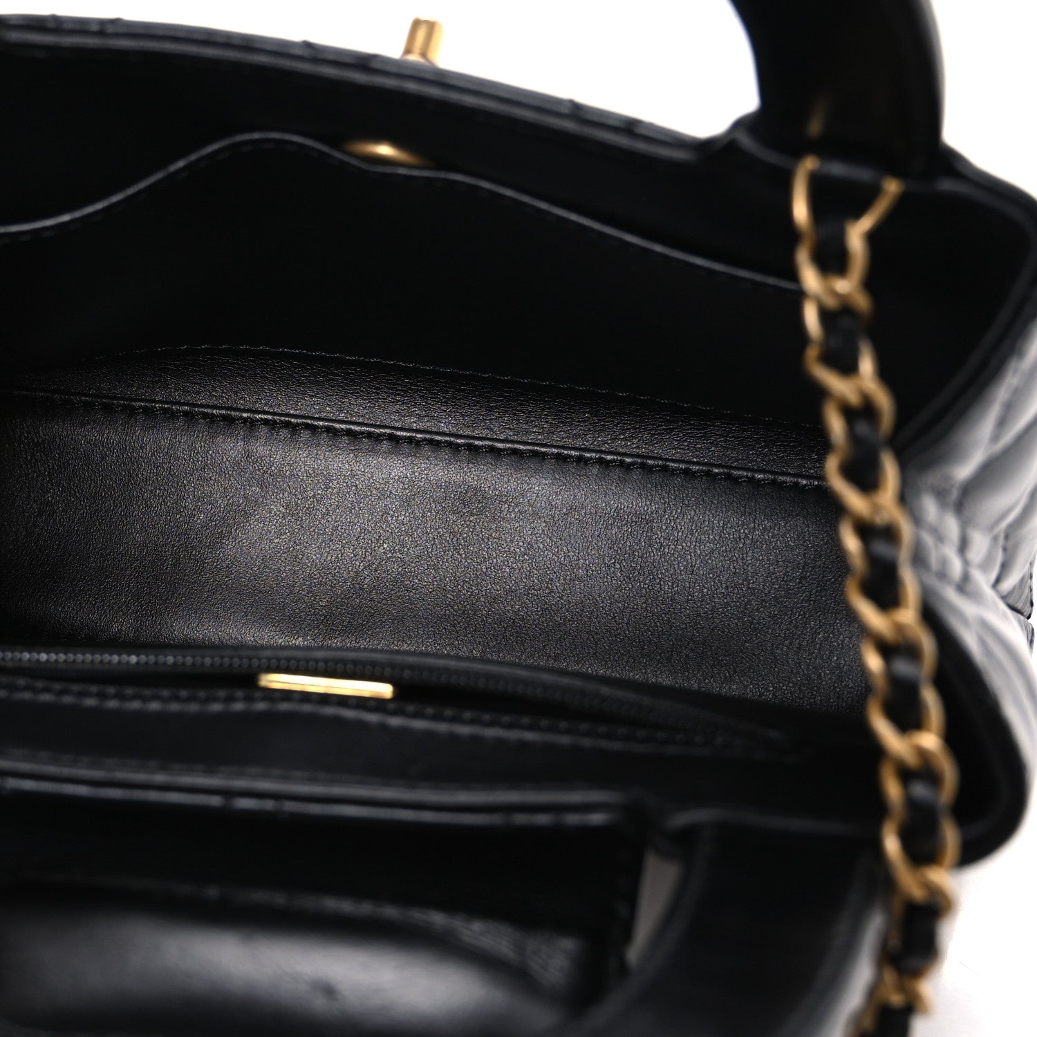 Shiny Aged Calfskin Quilted Nano Kelly Shopper Black
