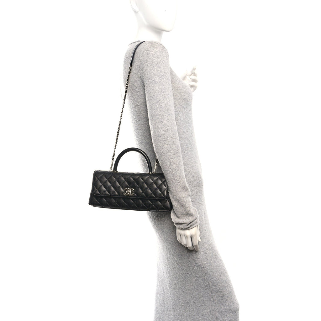Caviar Quilted Maxi East West Coco Handle Flap Black Black Black