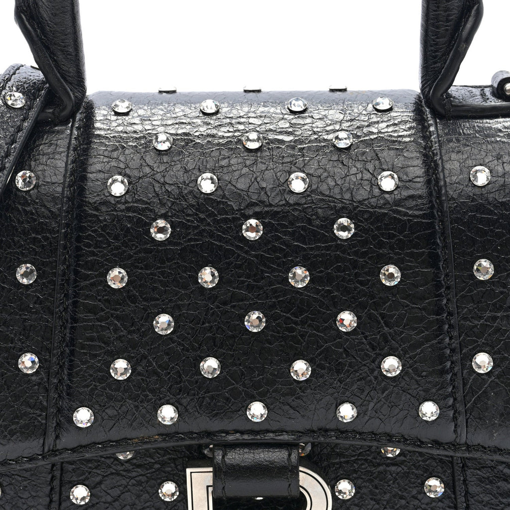 Strass Suede Hourglass Top Handle Bag XS Black Jet