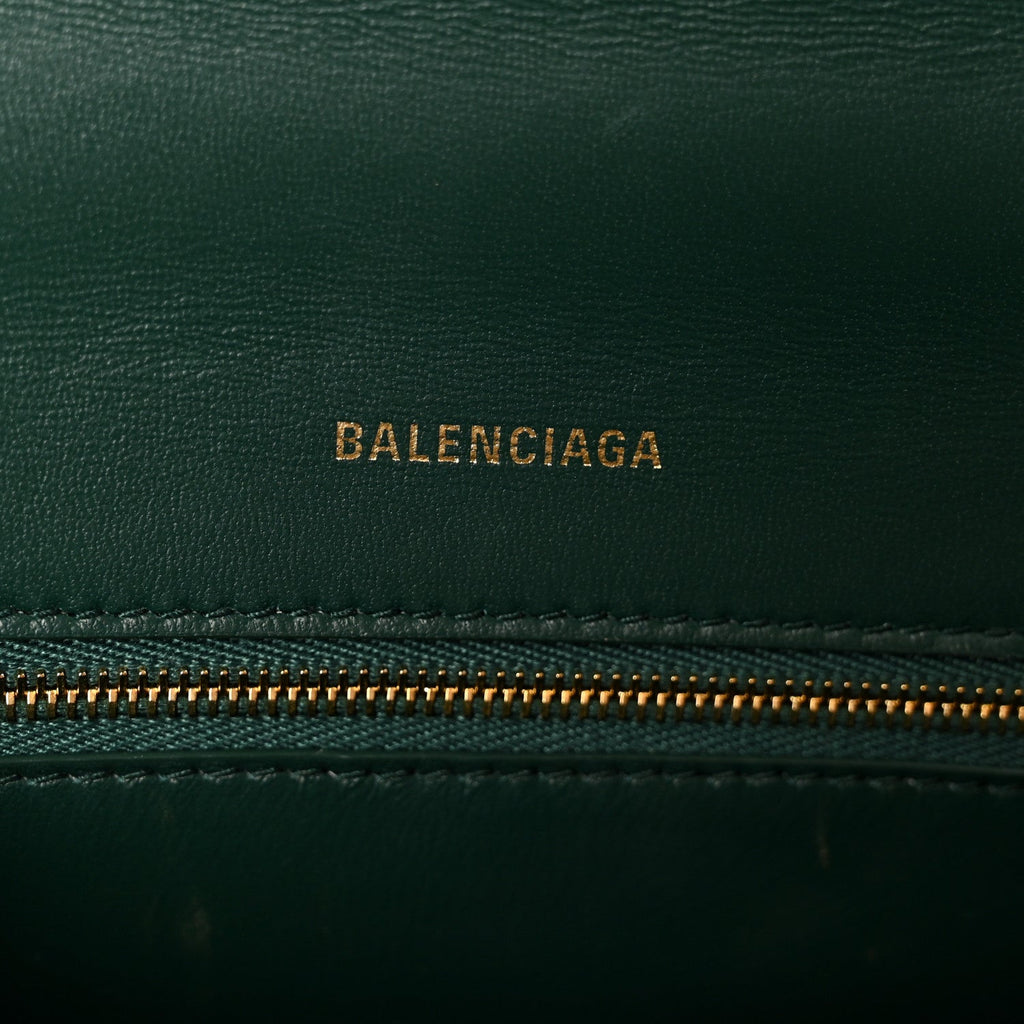 Shiny Calfskin Crocodile Embossed Small Hourglass Top Handle Bag Forest Green
