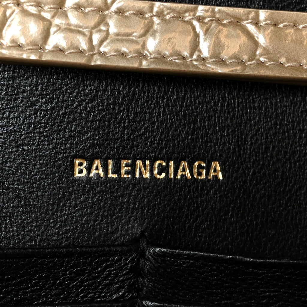 Metallic Calfskin Crocodile Embossed Hourglass Chain Bag Gold