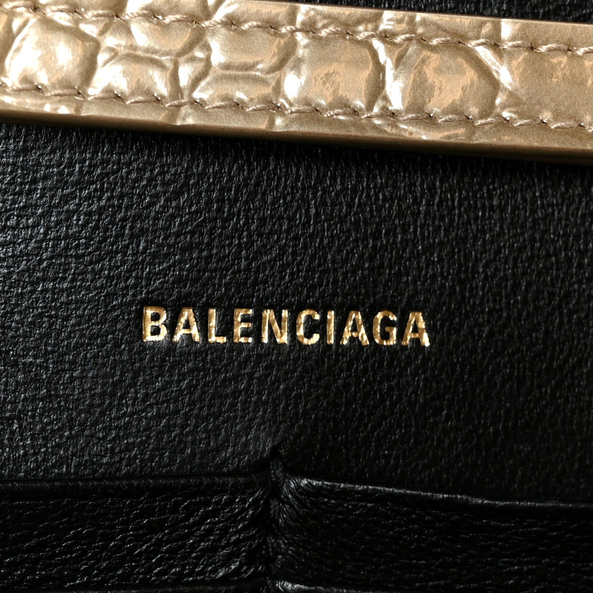 Metallic Calfskin Crocodile Embossed Hourglass Chain Bag Gold