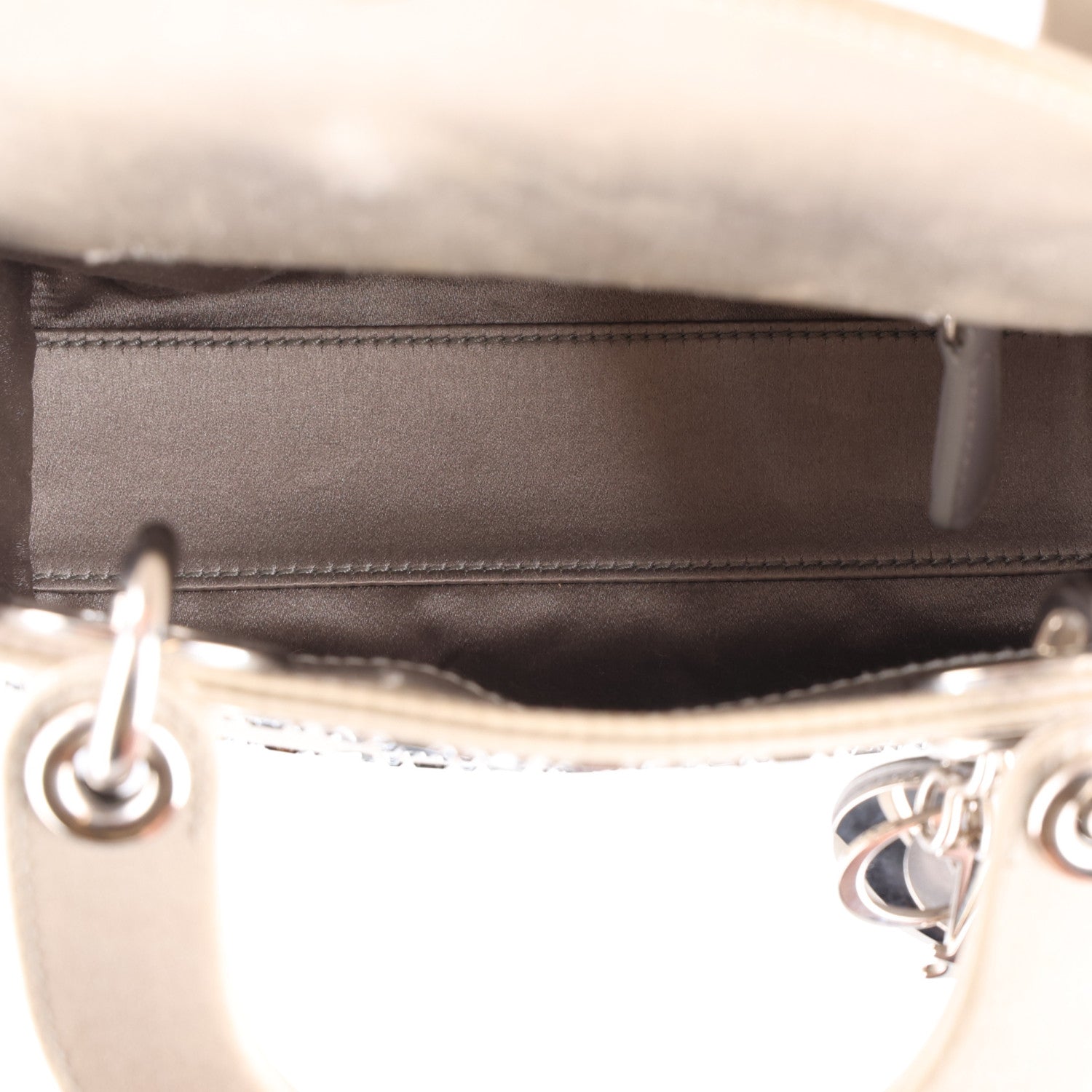Satin Crystal Cannage Mini Lady Dior Gray