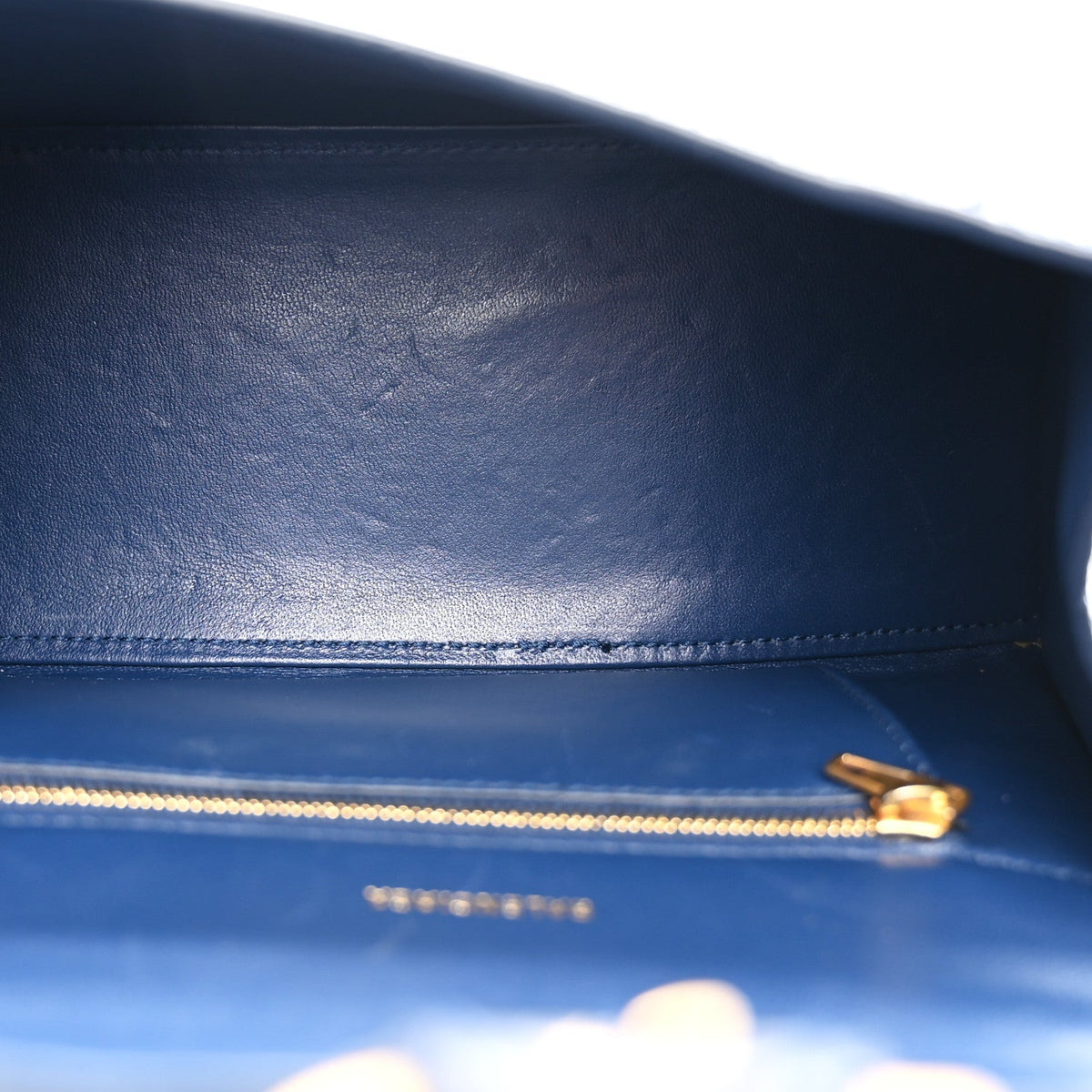 Shiny Calfskin Crocodile Embossed Small Hourglass Top Handle Bag Navy