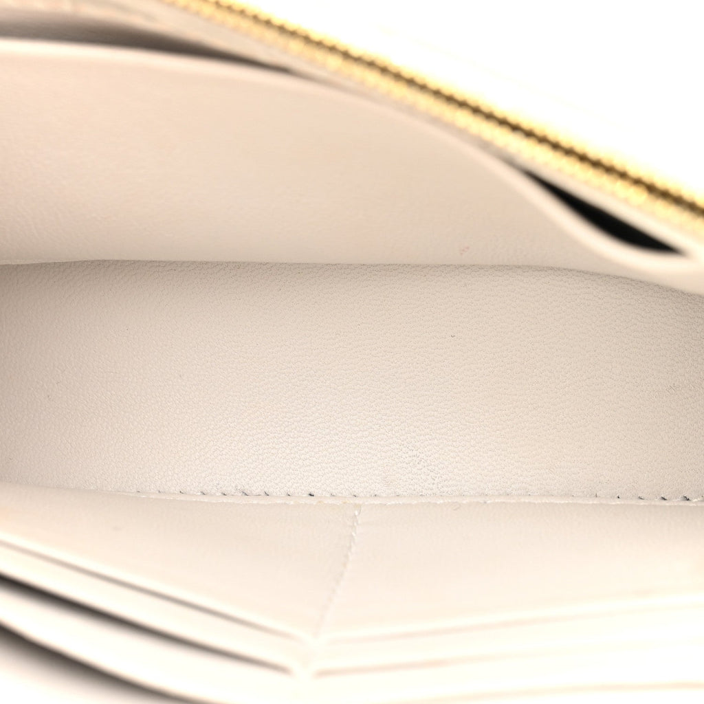Shiny Calfskin Crocodile Embossed Hourglass Chain Bag White