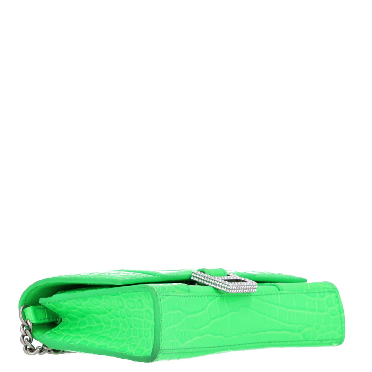 Shiny Calfskin Strass Crocodile Embossed Hourglass Chain Bag Fluo Green