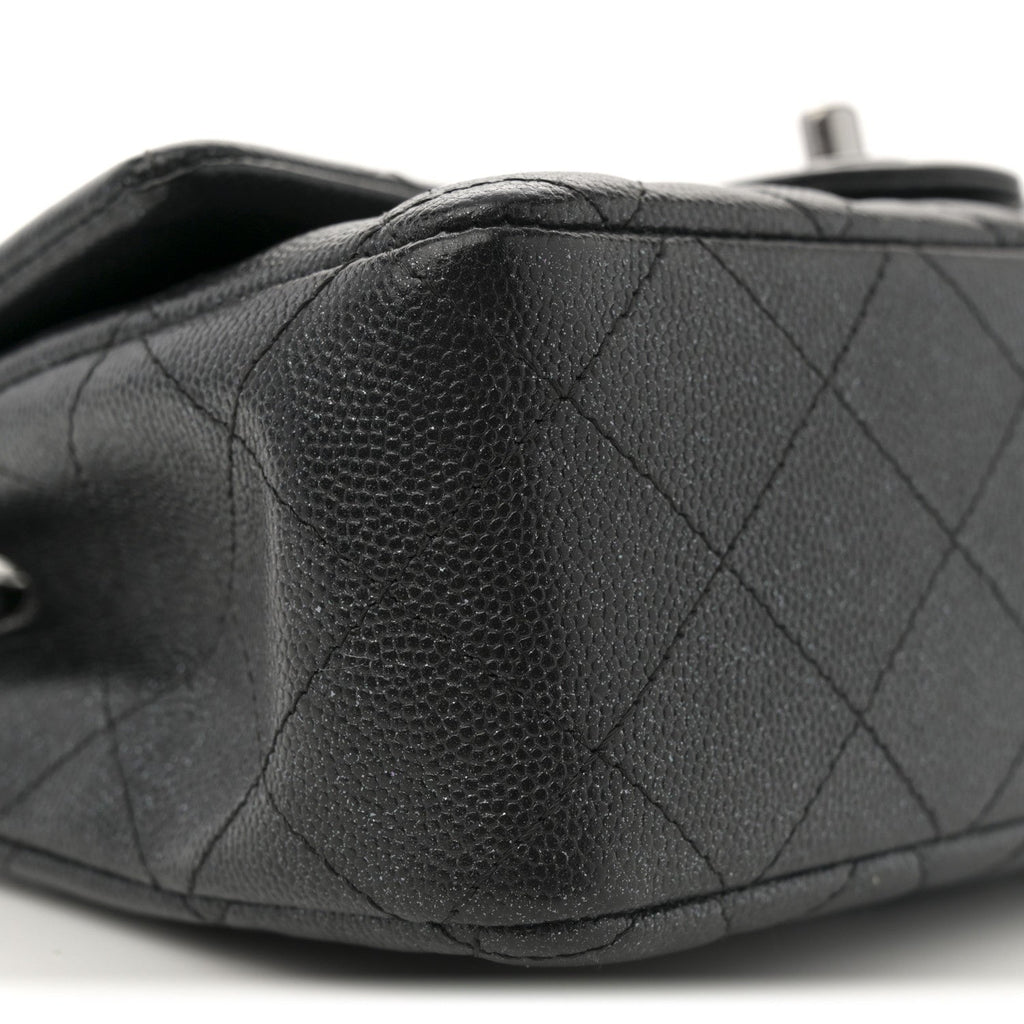 Iridescent Caviar Quilted Mini Rectangular Flap Black
