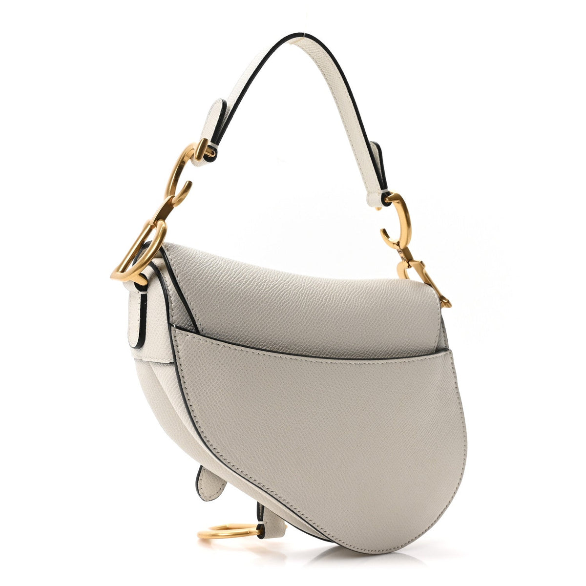 Grained Calfskin Mini Saddle Bag White