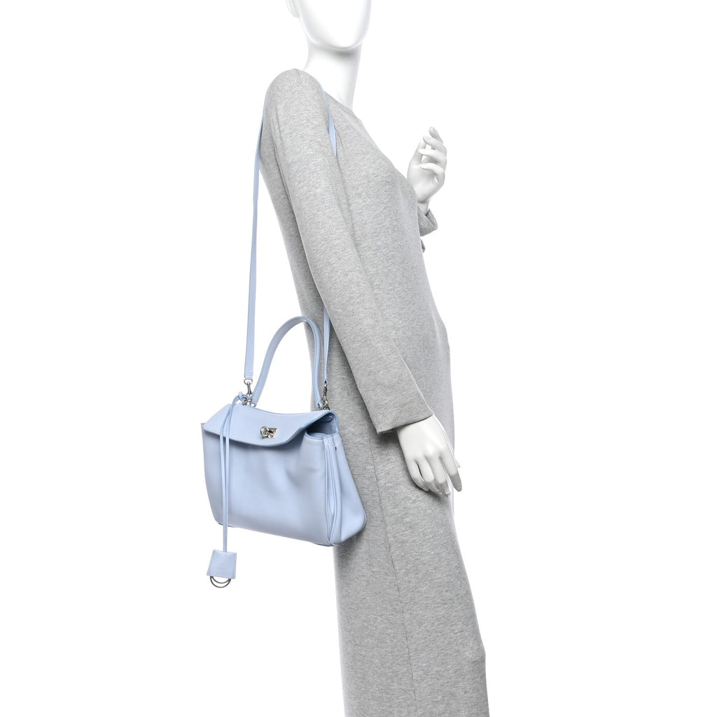 Natural Smooth Calfskin Small Rodeo Top Handle Handbag Cloudy Blue