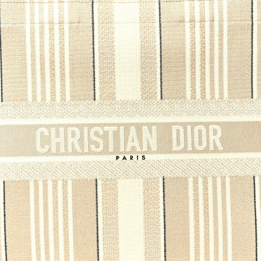 Canvas Embroidered Large Stripes Book Tote Beige