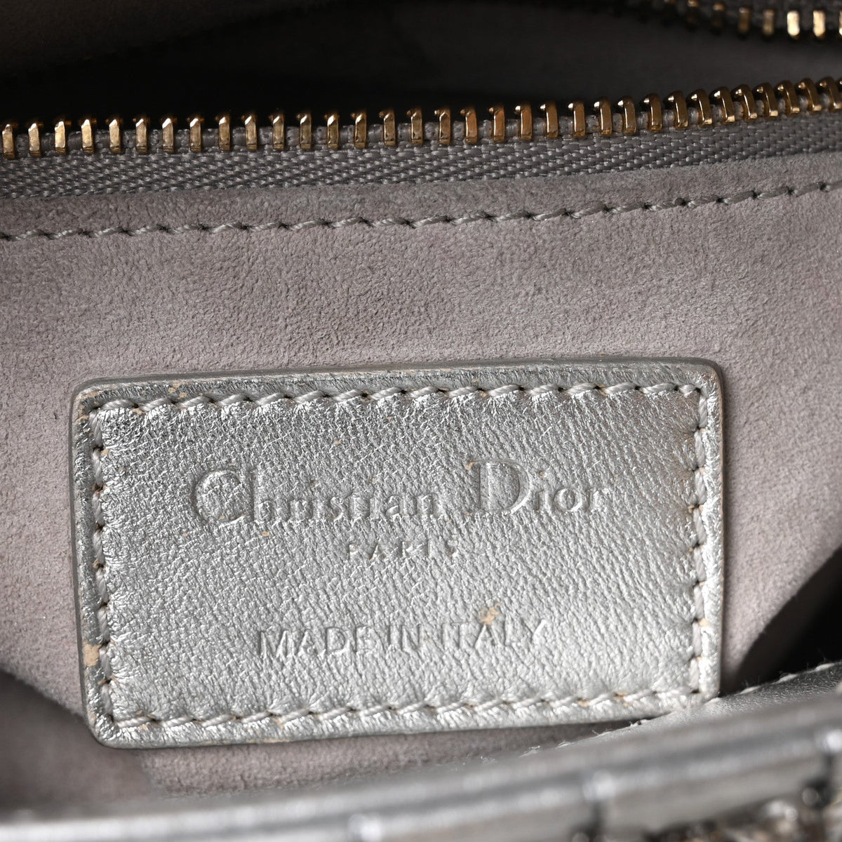 Metallic Calfskin Satin Celestial Bead Embroidery Cannage Mini Lady Dior Silver