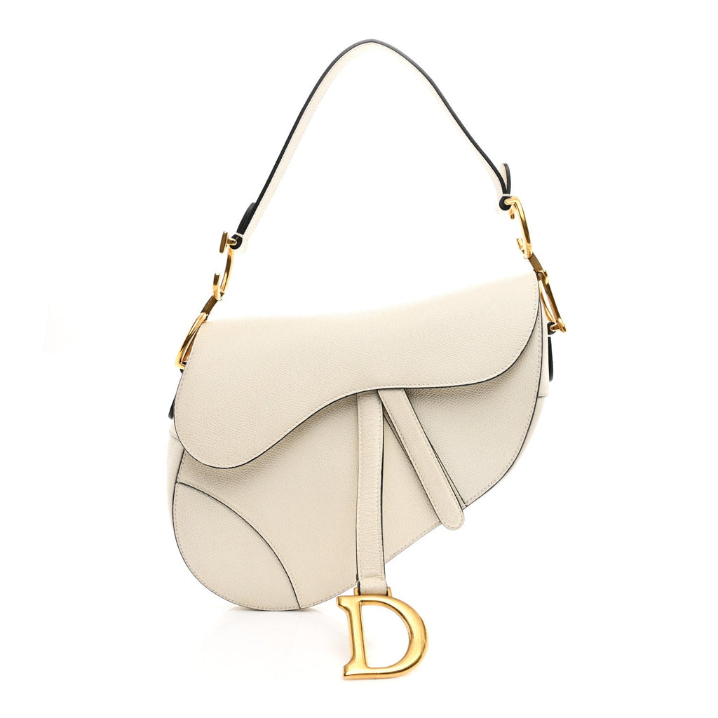 Grained Calfskin Saddle Bag White