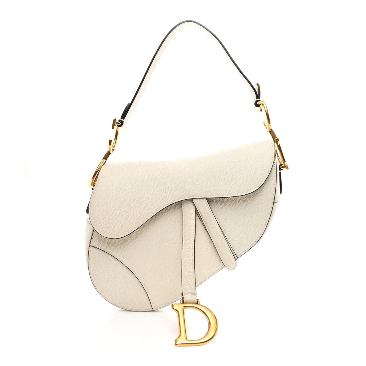 Grained Calfskin Saddle Bag White