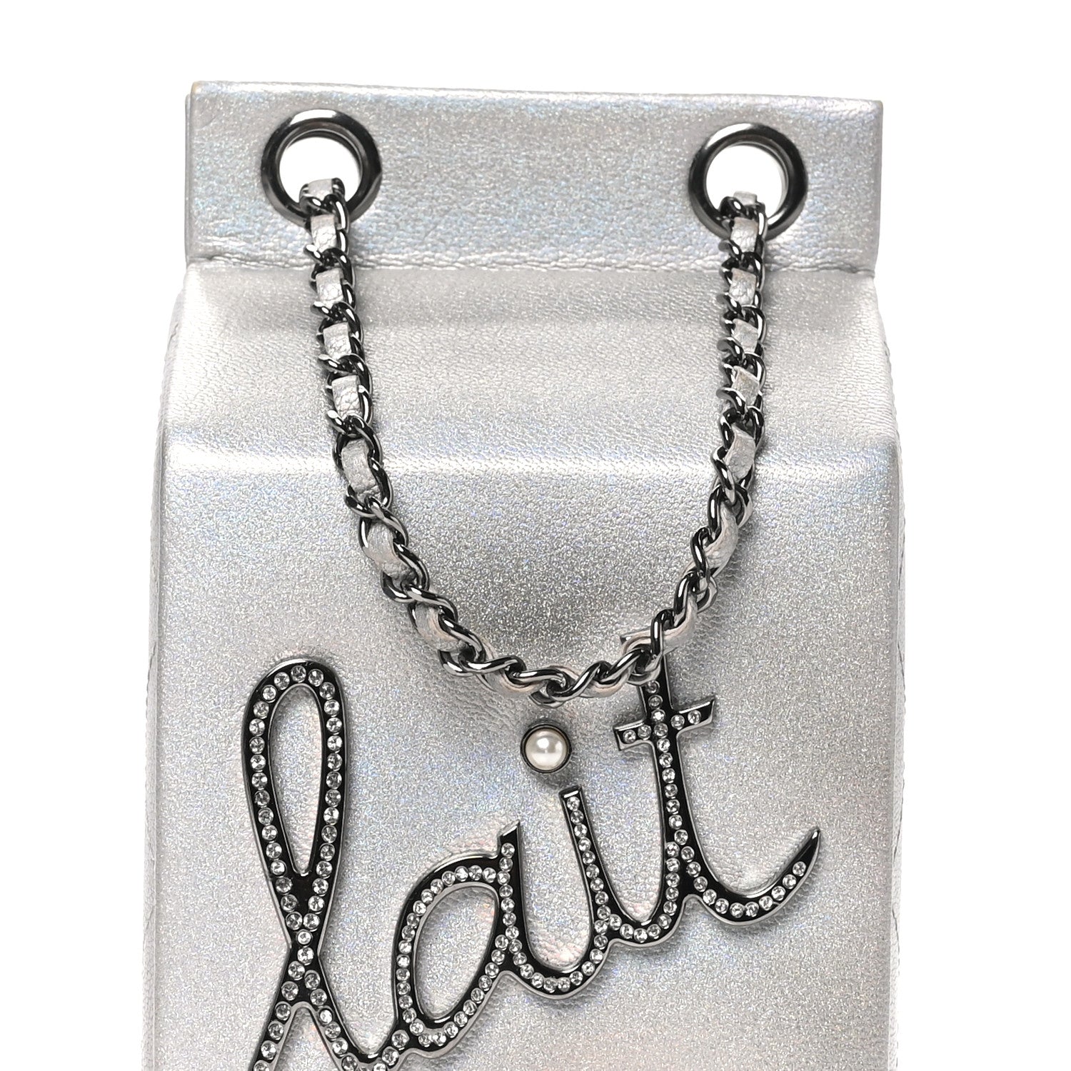 Metallic Goatskin Lait de Coco Milk Carton Bag Silver