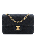 Denim Quilted Mini Rectangular Flap Dark Blue