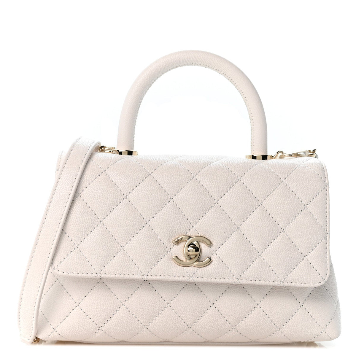 Caviar Quilted Mini Coco Handle Flap White