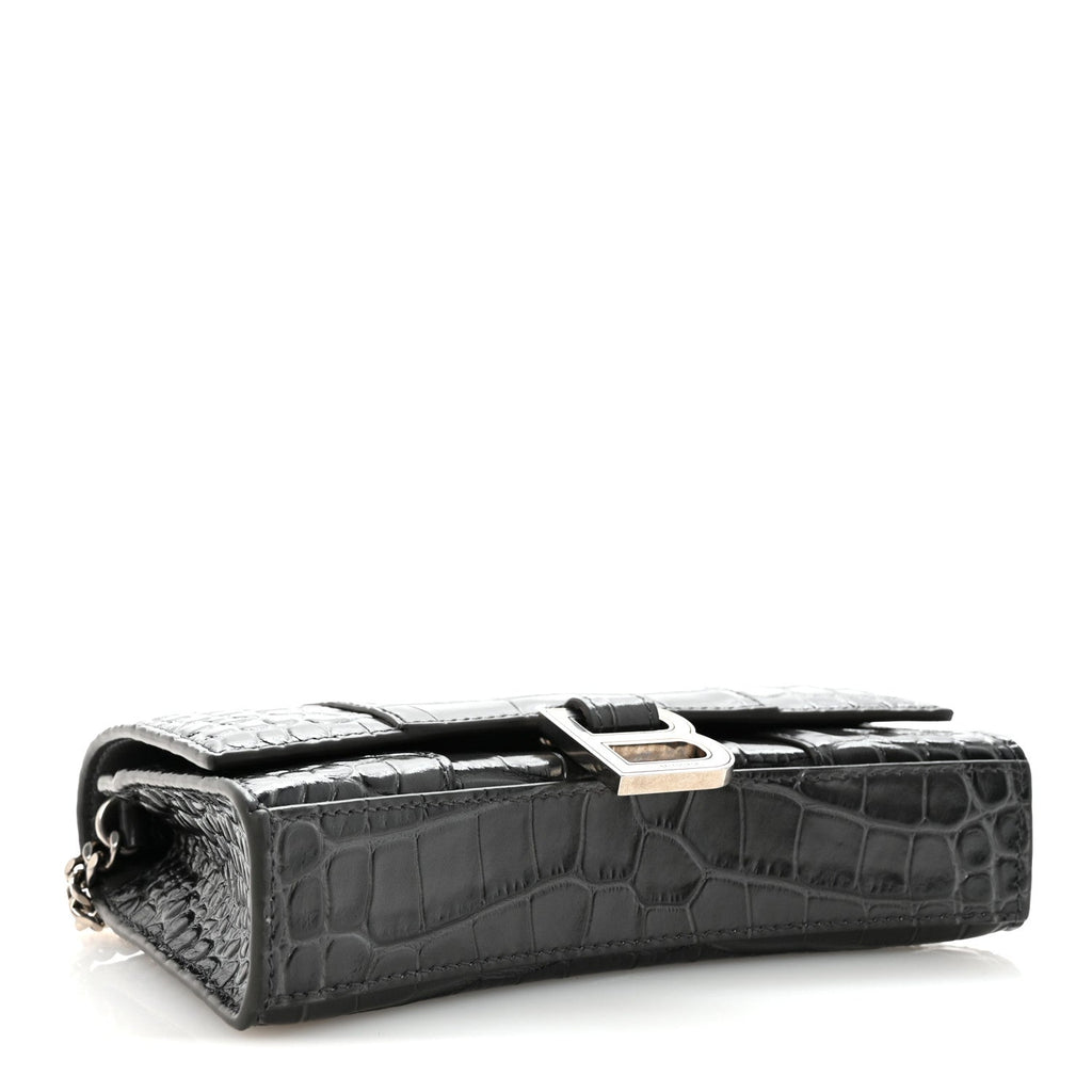 Shiny Calfskin Crocodile Embossed Hourglass Chain Bag Gris