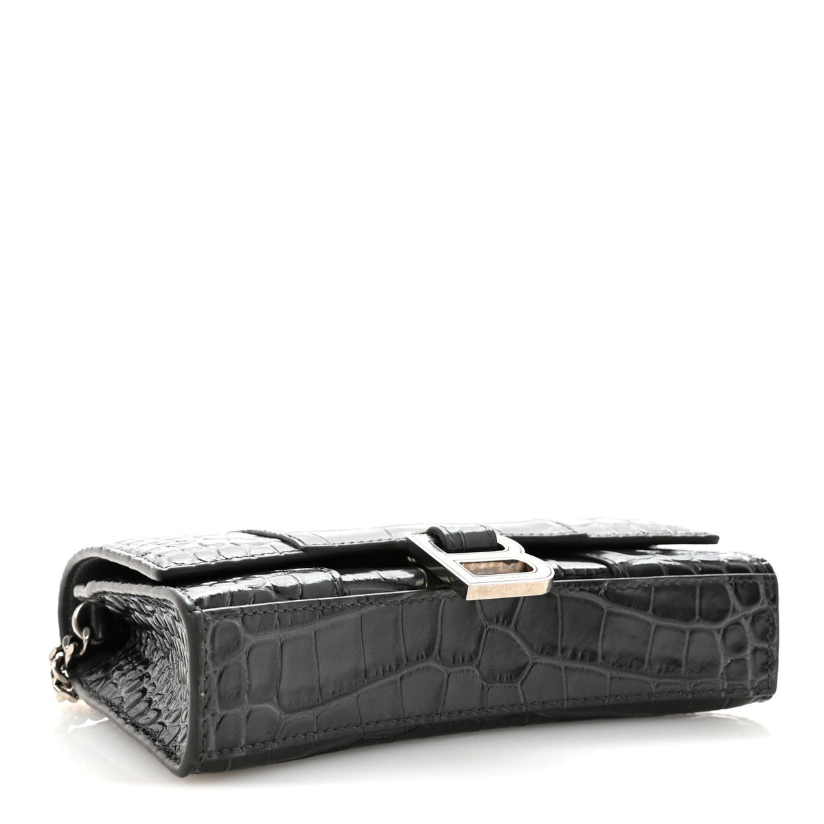 Shiny Calfskin Crocodile Embossed Hourglass Chain Bag Gris