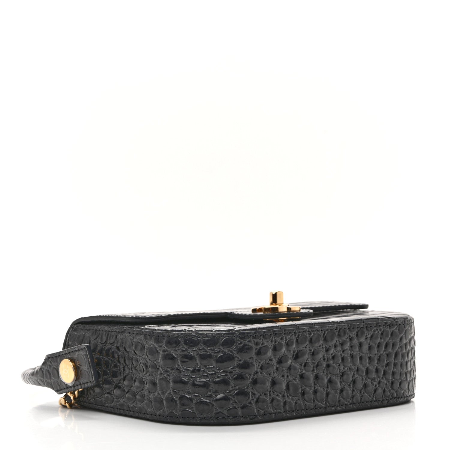 Calfskin Crocodile Embossed Turn Around Mini Flap Dark Grey