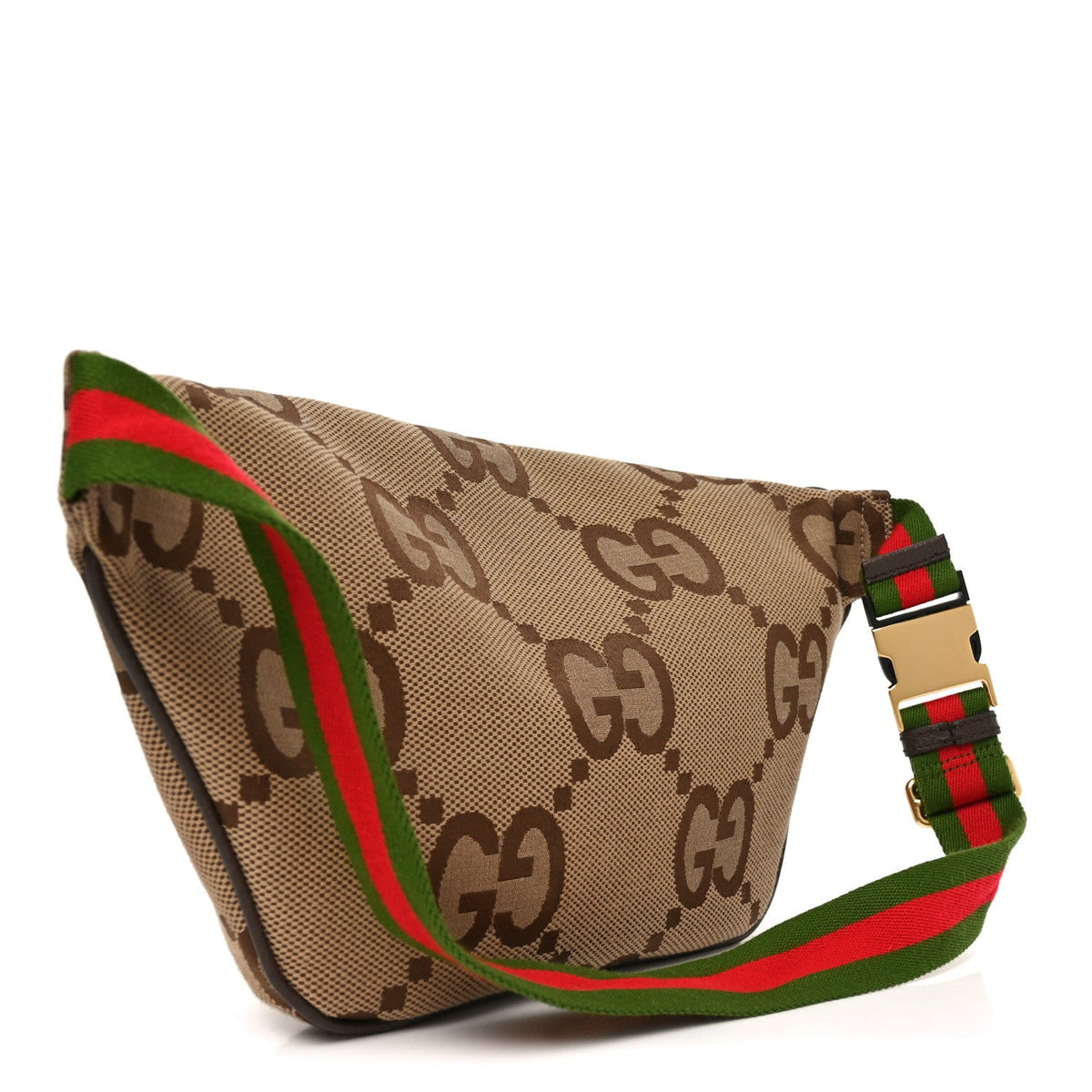 Monogram Jumbo GG Textured Dollar Calfskin Web Belt Bag Camel Ebony New Acero
