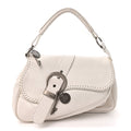 Pebbled Calfskin Braided Gaucho Double Saddle Flap Bag White