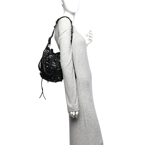 Agneau Arena Small Le Cagole Bucket Bag  Black