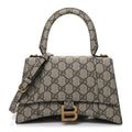 X GUCCI GG Supreme Monogram Small Hourglass Top Handle Bag Beige Ebony