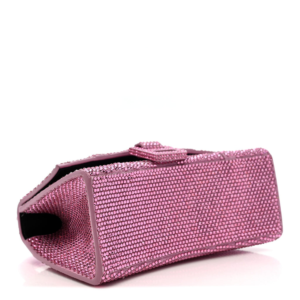 Strass Suede Hourglass Top Handle Bag XS Pink