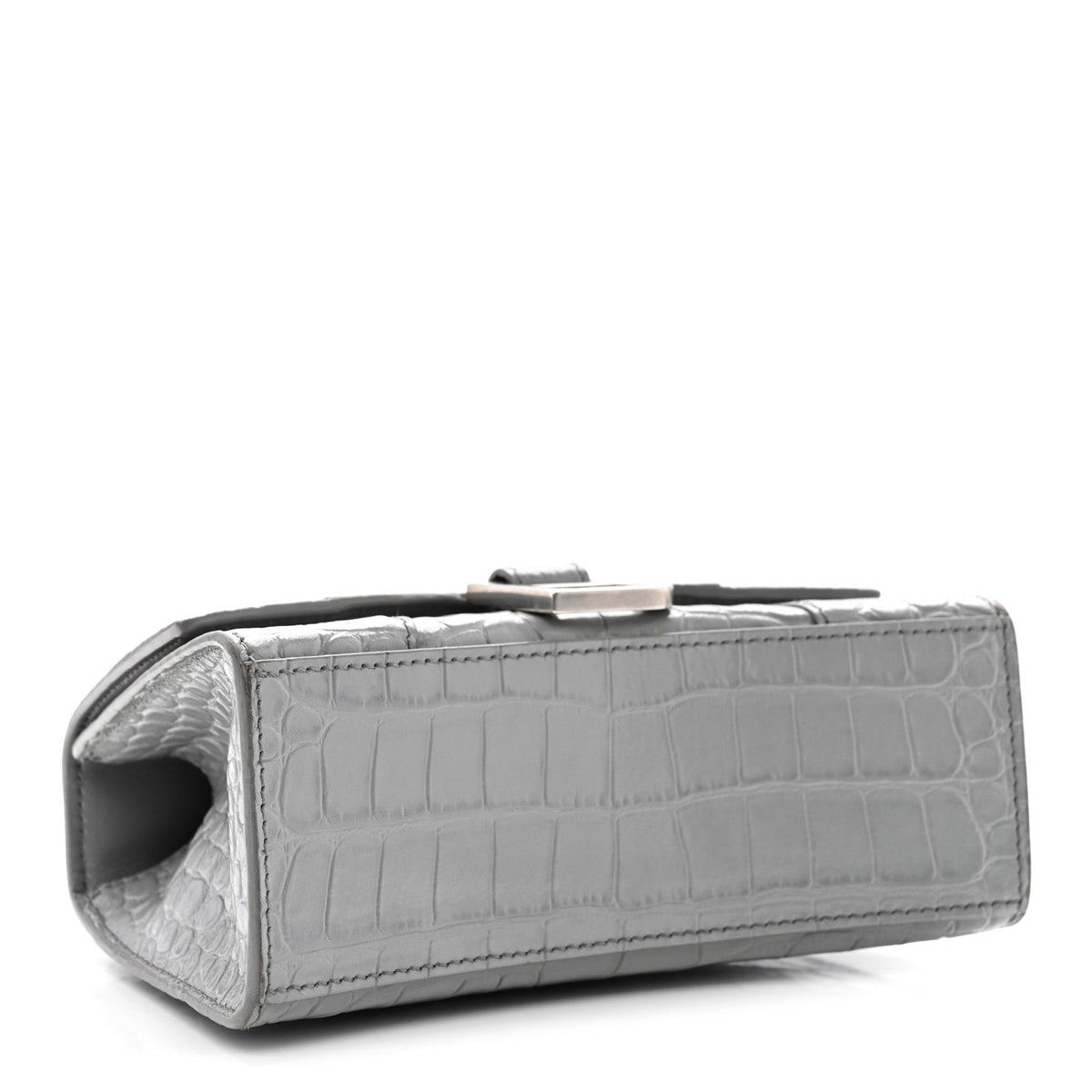 Shiny Calfskin Crocodile Embossed Hourglass Top Handle Bag XS Balenciaga Grey