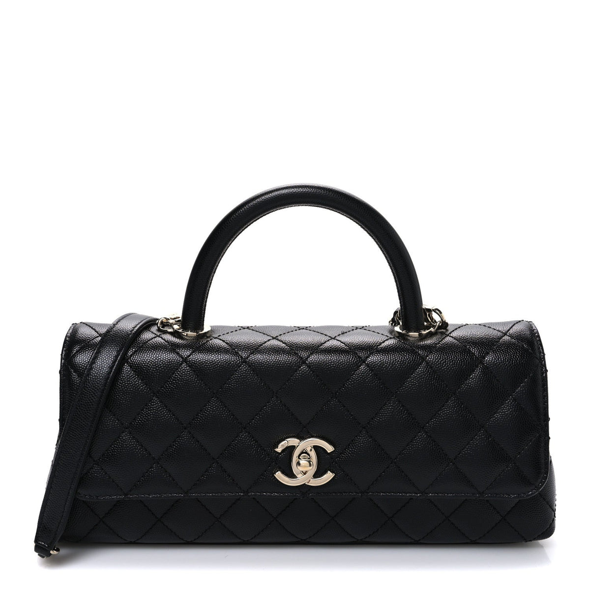 Caviar Quilted Maxi East West Coco Handle Flap Black Black Black