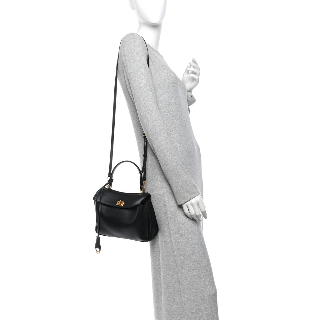 Natural Smooth Calfskin Mini Rodeo Top Handle Handbag Black