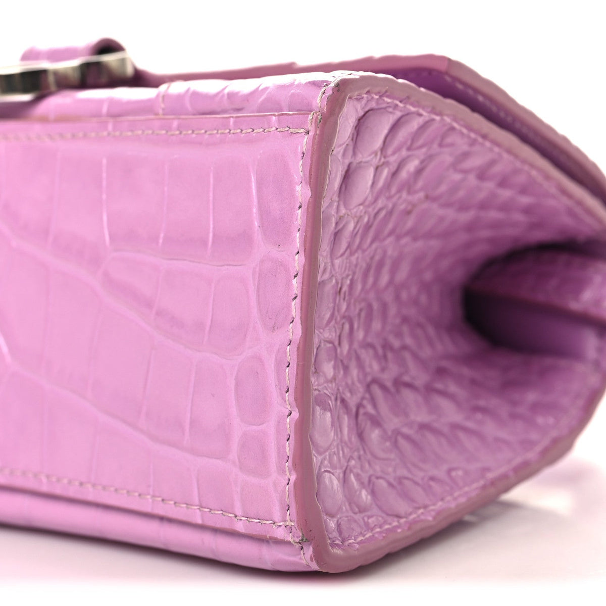 Shiny Calfskin Crocodile Embossed Hourglass Top Handle Bag XS Lilac