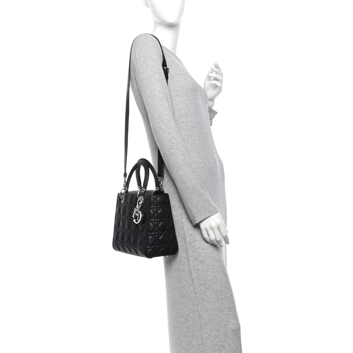 Grained Calfskin Cannage Medium Lady Dior Black
