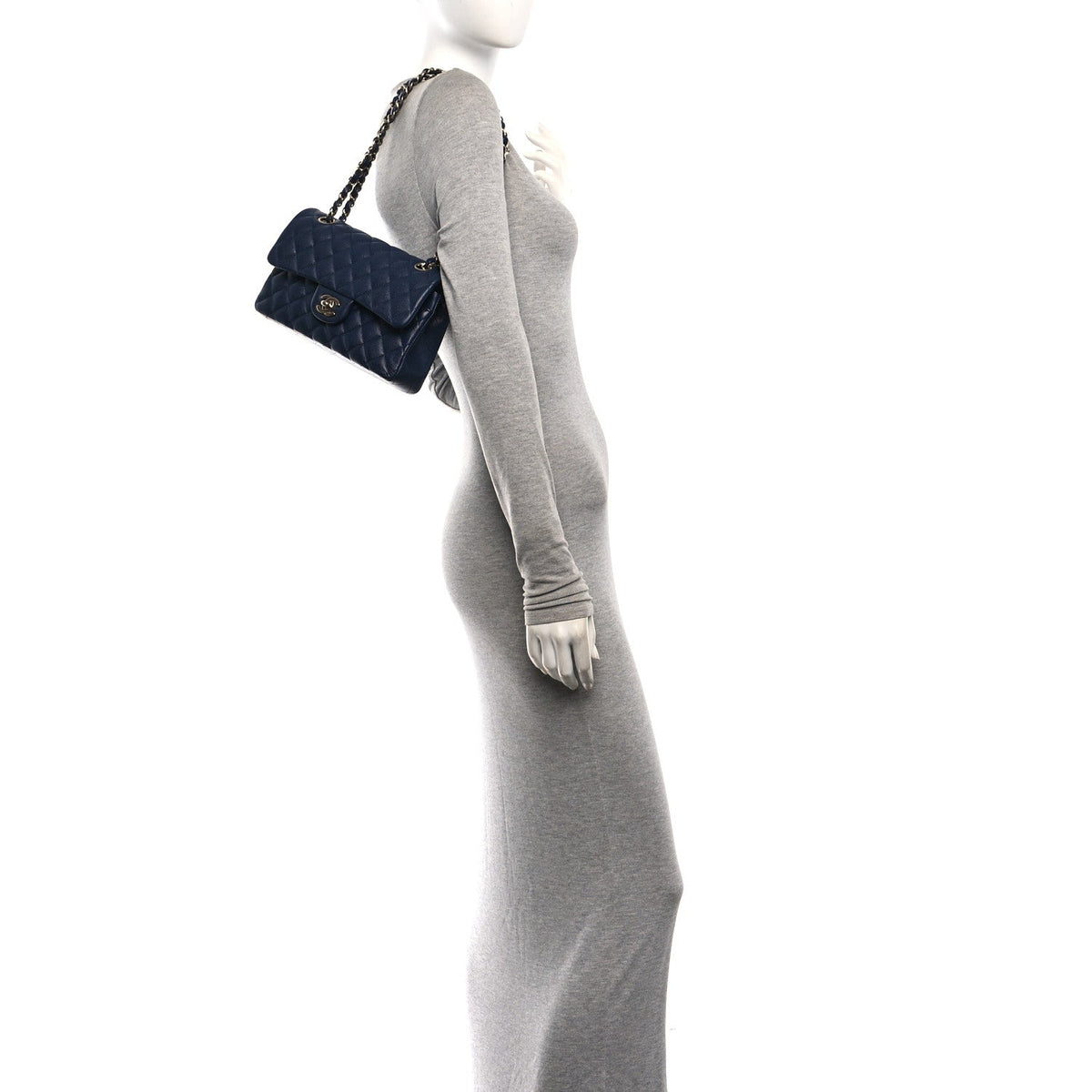Caviar Quilted Small Double Flap Navy