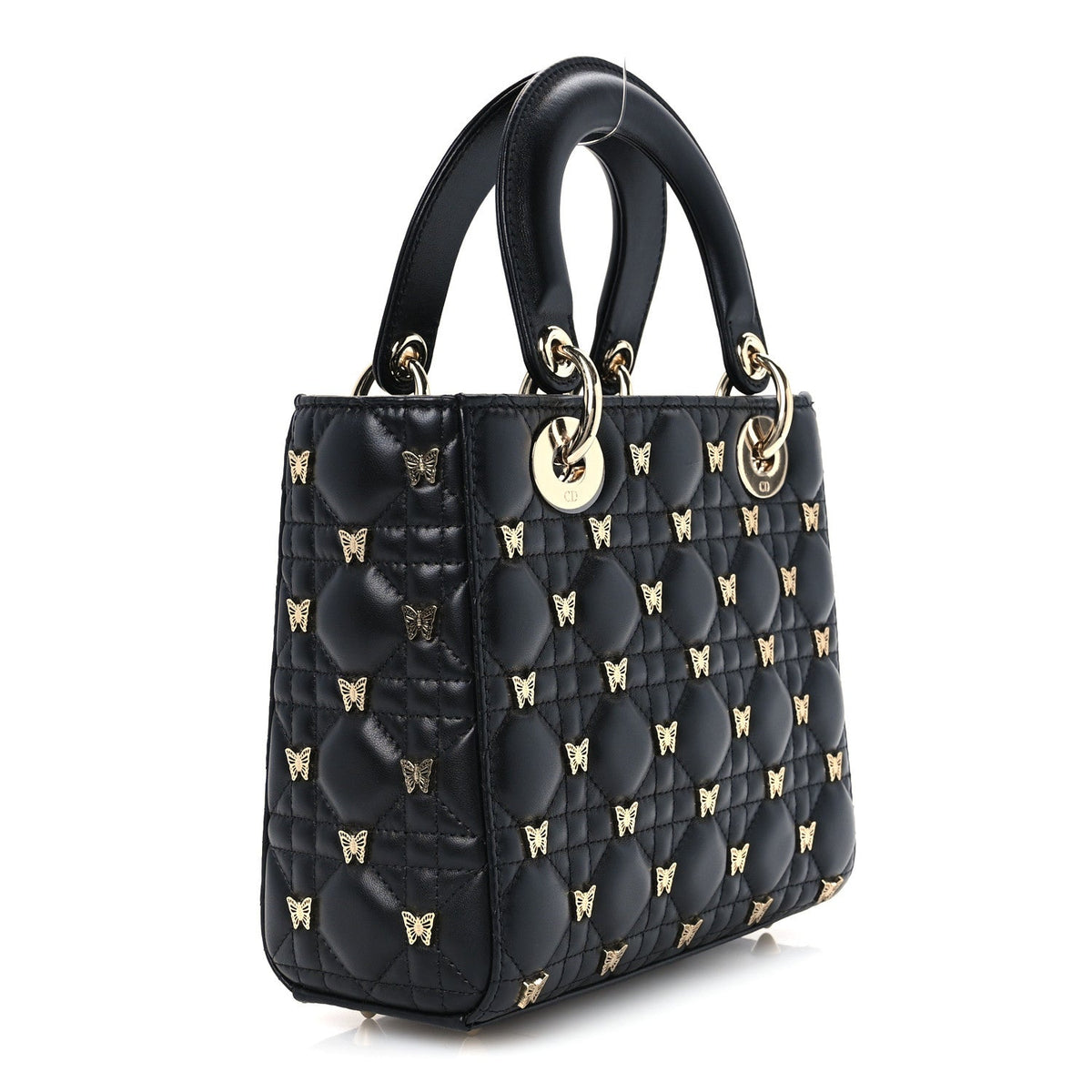 Lambskin Cannage Butterfly Studs Small Lady Dior Black